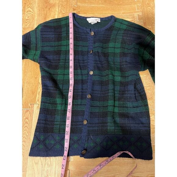 Vintage Victoria Jones Petites Plaid Cardigan Green & Black Size PM - Picture 8 of 9